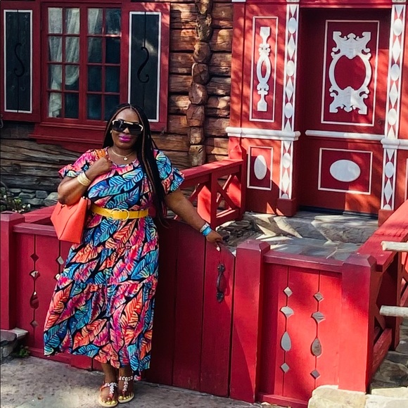 Brand New! Tiffany & Grey Multi-Colored Leaves Short Sleeve Dress size XL - Picture 4 of 9